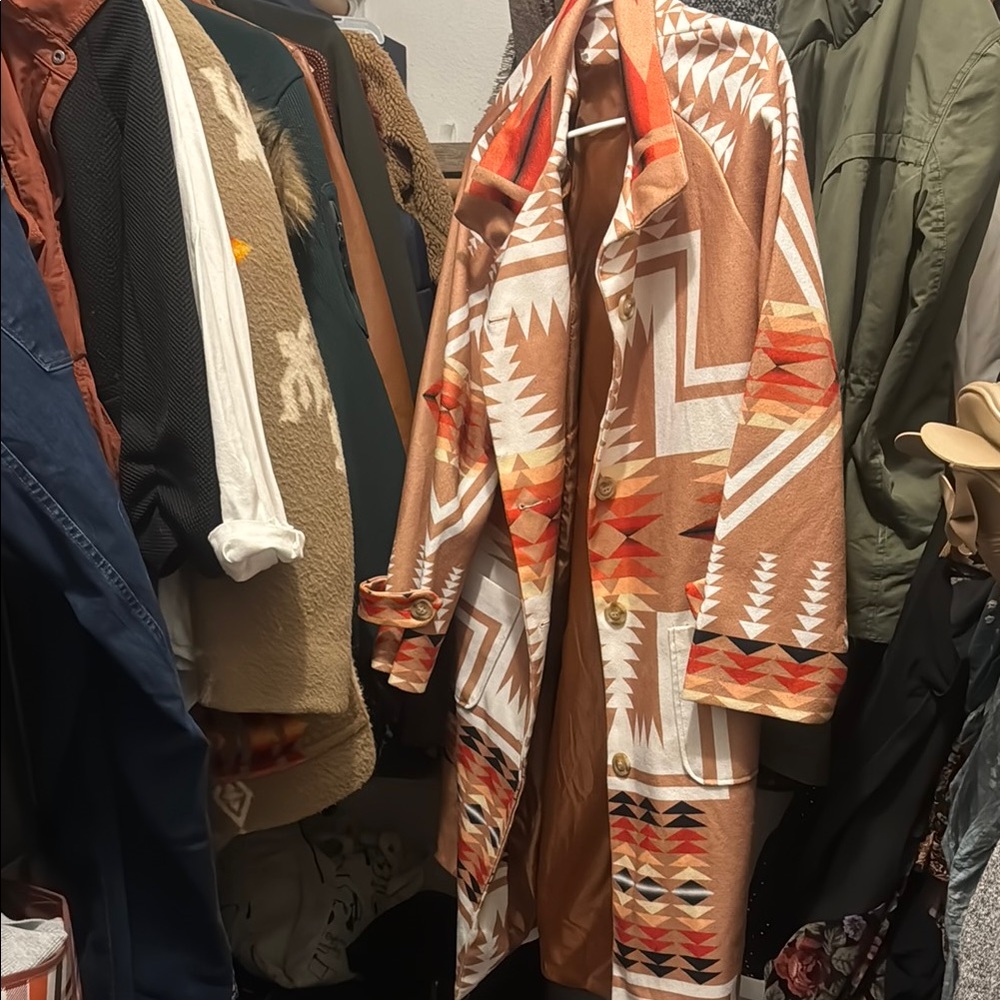 Tribal Patterned Trench Coat in Earth Tones